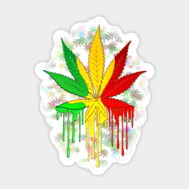 Marijuana Leaf Rasta Colors Dripping Paint Sticker by BluedarkArt